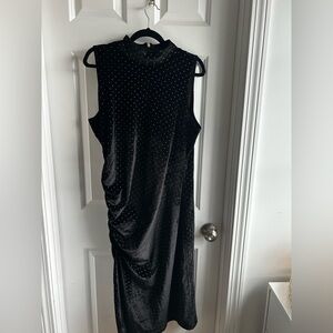 Michael Kors Black Velvet Midi Dress with Rhinestone Dots
